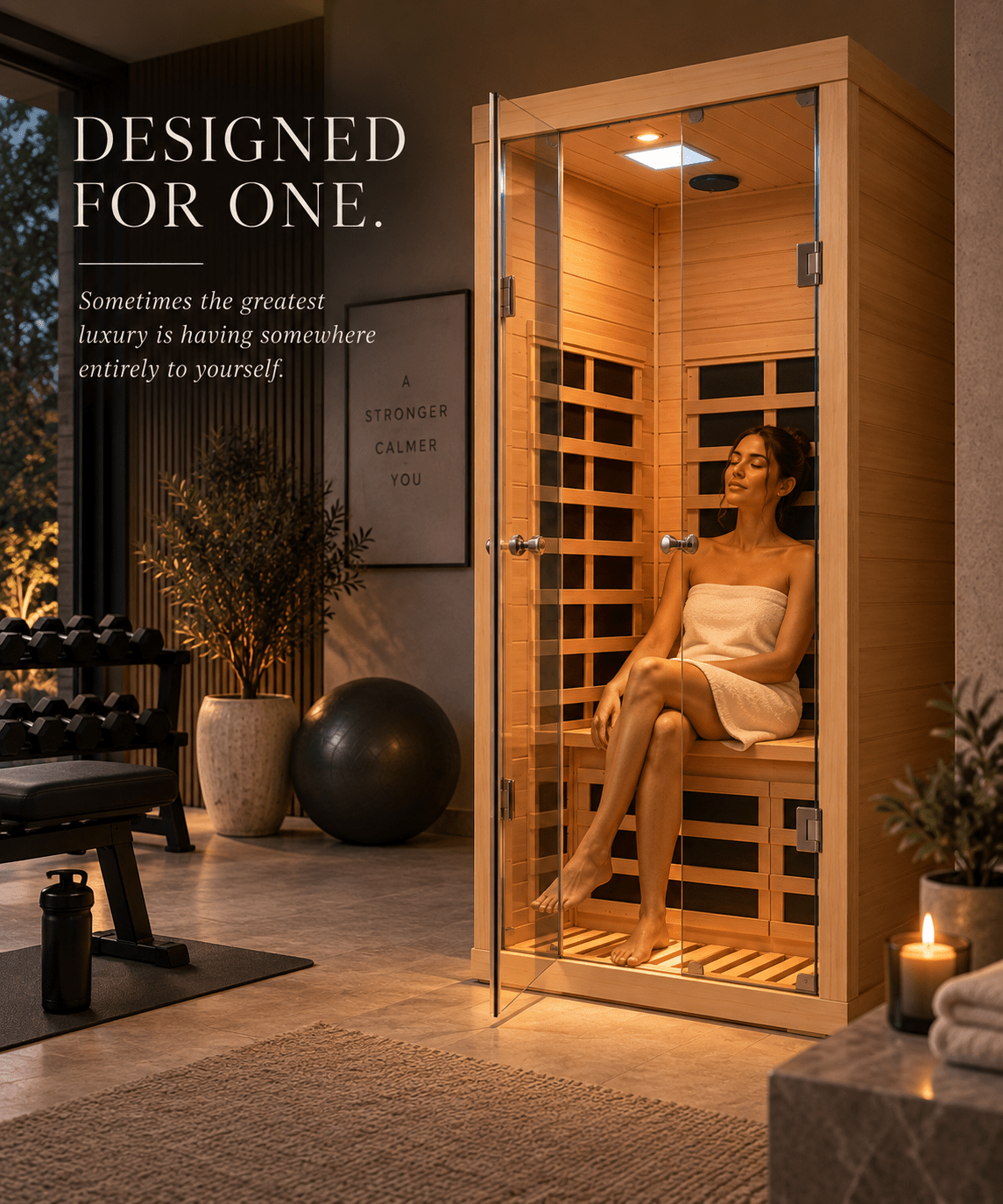 1-Person Low-EMF Hemlock Infrared Sauna with Glass Double Doors - The Vitality Estate