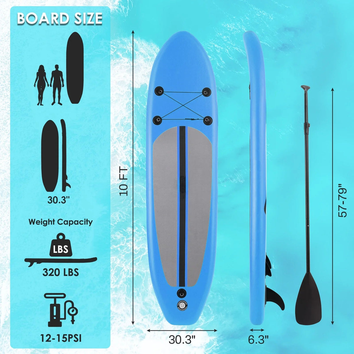 10' Inflatable Stand up Paddle Board SUP Surfboard with Aluminum Paddle for Adults, 6'' Thick - The Vitality Estate