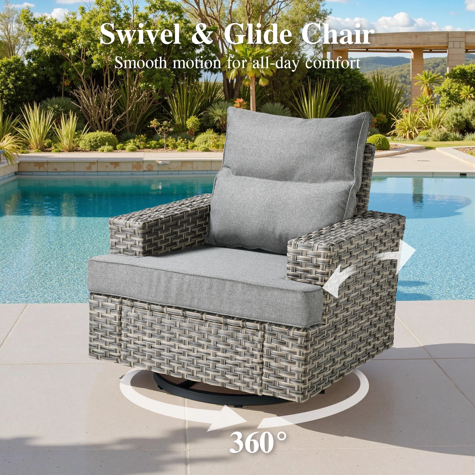 10 Pieces Outdoor Patio Furniture Set with Fire Pit All-Weather Wicker Sectional with Swivel Chairs, Dark Gray - The Vitality Estate