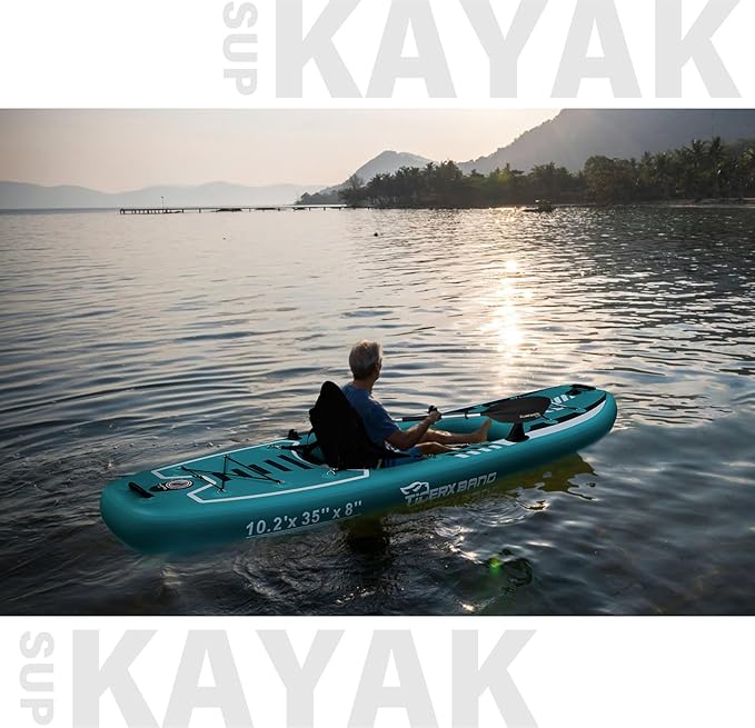 10.2'x35''x8'' Inflatable Kayak with Detachable Seat, SUP-Kayak Set Includes Hand Pump/Aluminum Oar/Backpack, Inflatable Boat for Adults/Kids | for Fishing, Touring-Green - The Vitality Estate