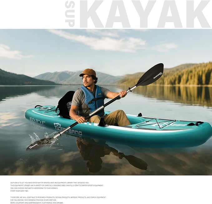 10.2'x35''x8'' Inflatable Kayak with Detachable Seat, SUP-Kayak Set Includes Hand Pump/Aluminum Oar/Backpack, Inflatable Boat for Adults/Kids | for Fishing, Touring-Green - The Vitality Estate