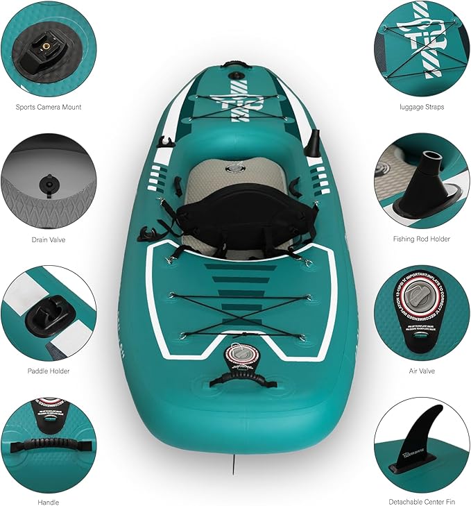 10.2'x35''x8'' Inflatable Kayak with Detachable Seat, SUP-Kayak Set Includes Hand Pump/Aluminum Oar/Backpack, Inflatable Boat for Adults/Kids | for Fishing, Touring-Green - The Vitality Estate