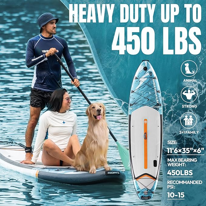 11'6"x35" Inflatable Paddle Board, 450lbs Extra Wide Stand Up Paddleboard for Adults with Premium SUP Accessories Kit & Backpack, Blow Up Kayak Non-Slip Stable Deck Boat for Yoga Fishing Surf - The Vitality Estate