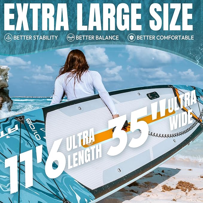11'6"x35" Inflatable Paddle Board, 450lbs Extra Wide Stand Up Paddleboard for Adults with Premium SUP Accessories Kit & Backpack, Blow Up Kayak Non-Slip Stable Deck Boat for Yoga Fishing Surf - The Vitality Estate