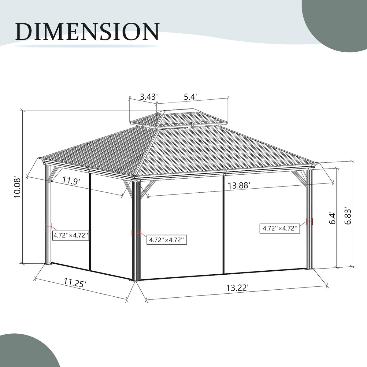 12' x 14' Hardtop Aluminum Outdoor Gazebo - The Vitality Estate
