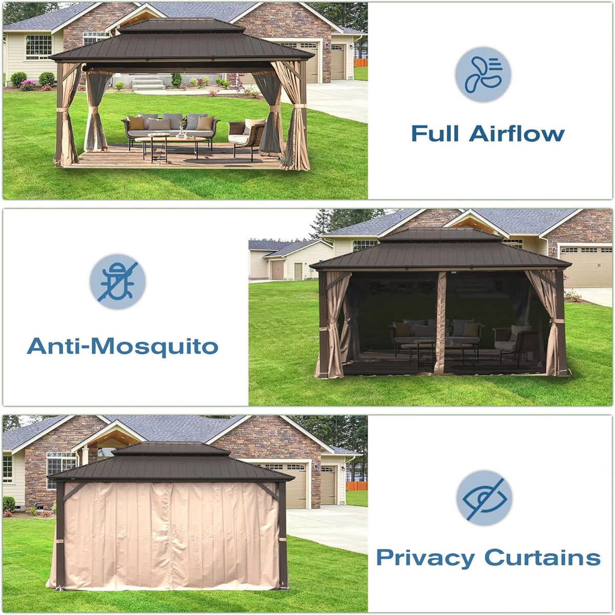 12' x 16' Hardtop Aluminum Gazebo with Double Roof Canopy - The Vitality Estate
