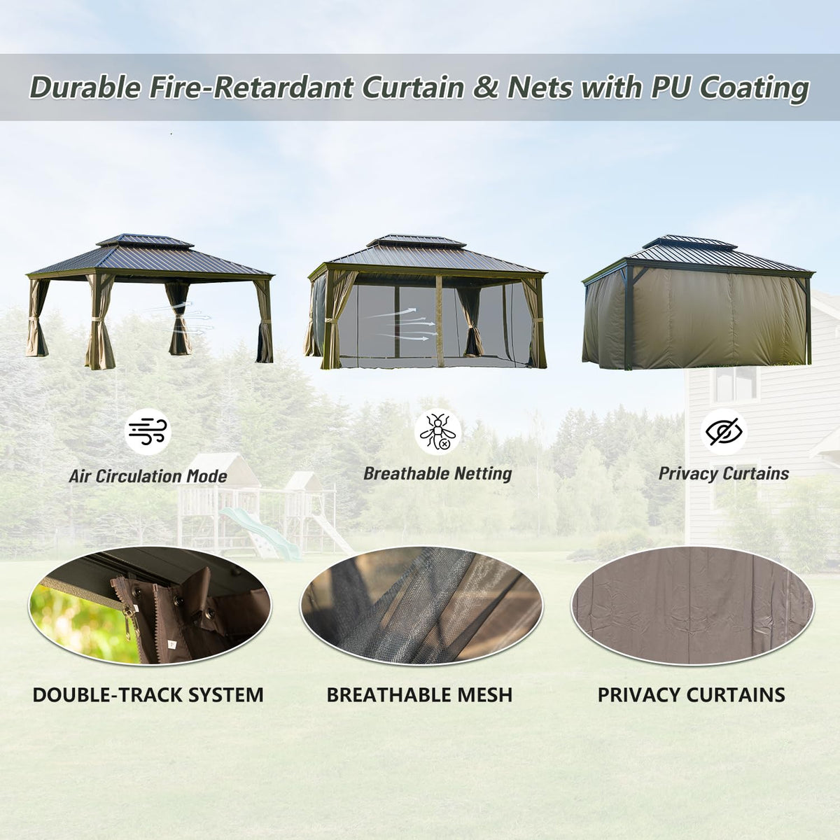 12' x 16' Hardtop Gazebo Outdoor Aluminum Gazebo with Double Canopy - The Vitality Estate