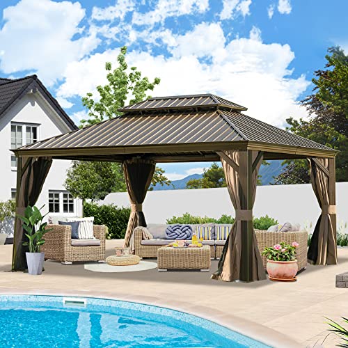 12' x 16' Hardtop Gazebo Outdoor Aluminum Gazebo with Double Canopy - The Vitality Estate