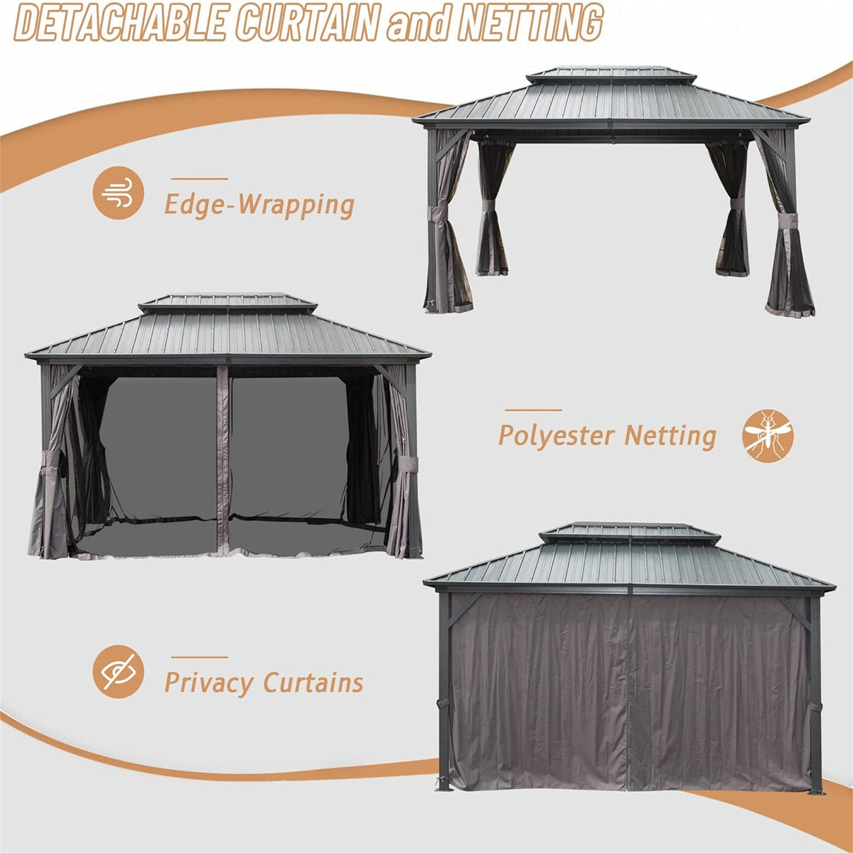 12' x 16' Hardtop Gazebo with Aluminum Frame and Double Roof - The Vitality Estate