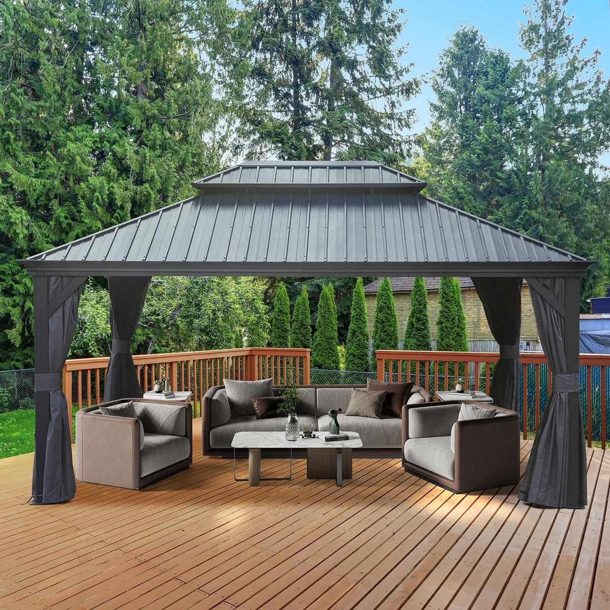 12' X 16' Hardtop Metal Gazebo with Double Roof Canopy - The Vitality Estate