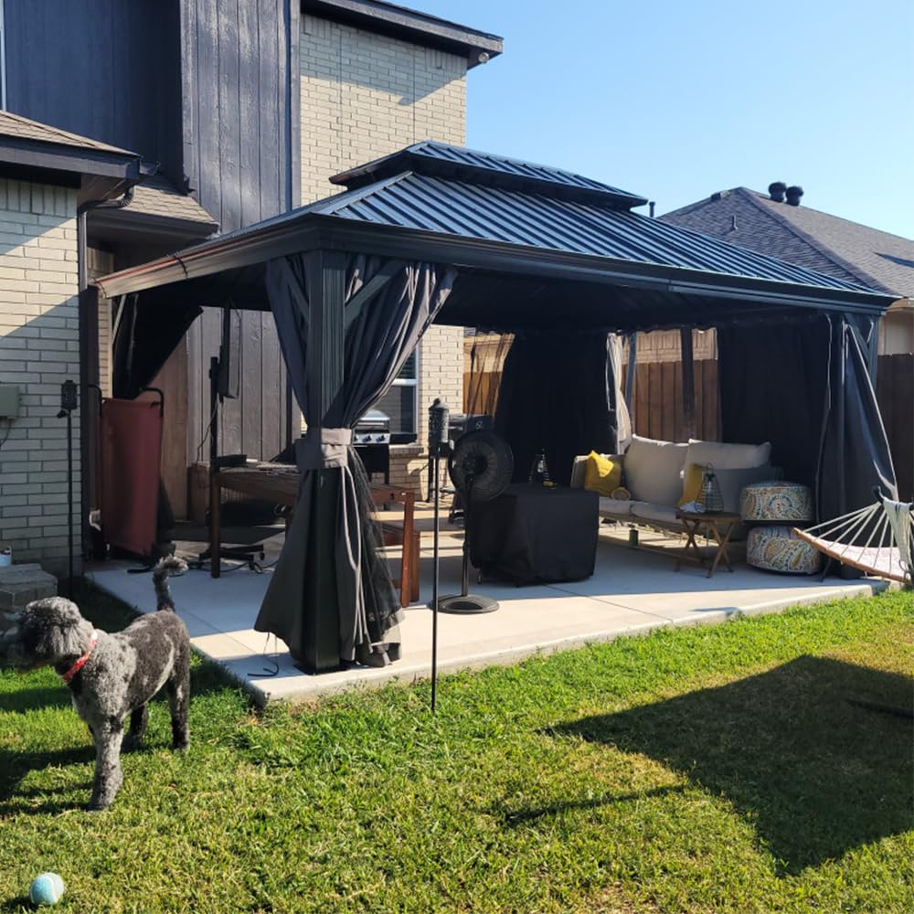 12' X 16' Hardtop Metal Gazebo with Double Roof Canopy - The Vitality Estate