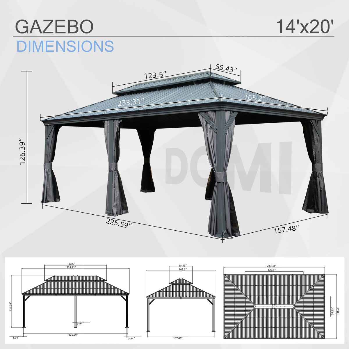 14' x 22' Hardtop Gazebo with Dual-Layer Galvanized Steel Roof - The Vitality Estate