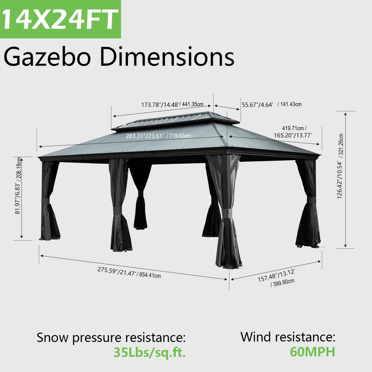 14'x24' Hardtop Gazebo with Resin Roof and Metal Frame - The Vitality Estate