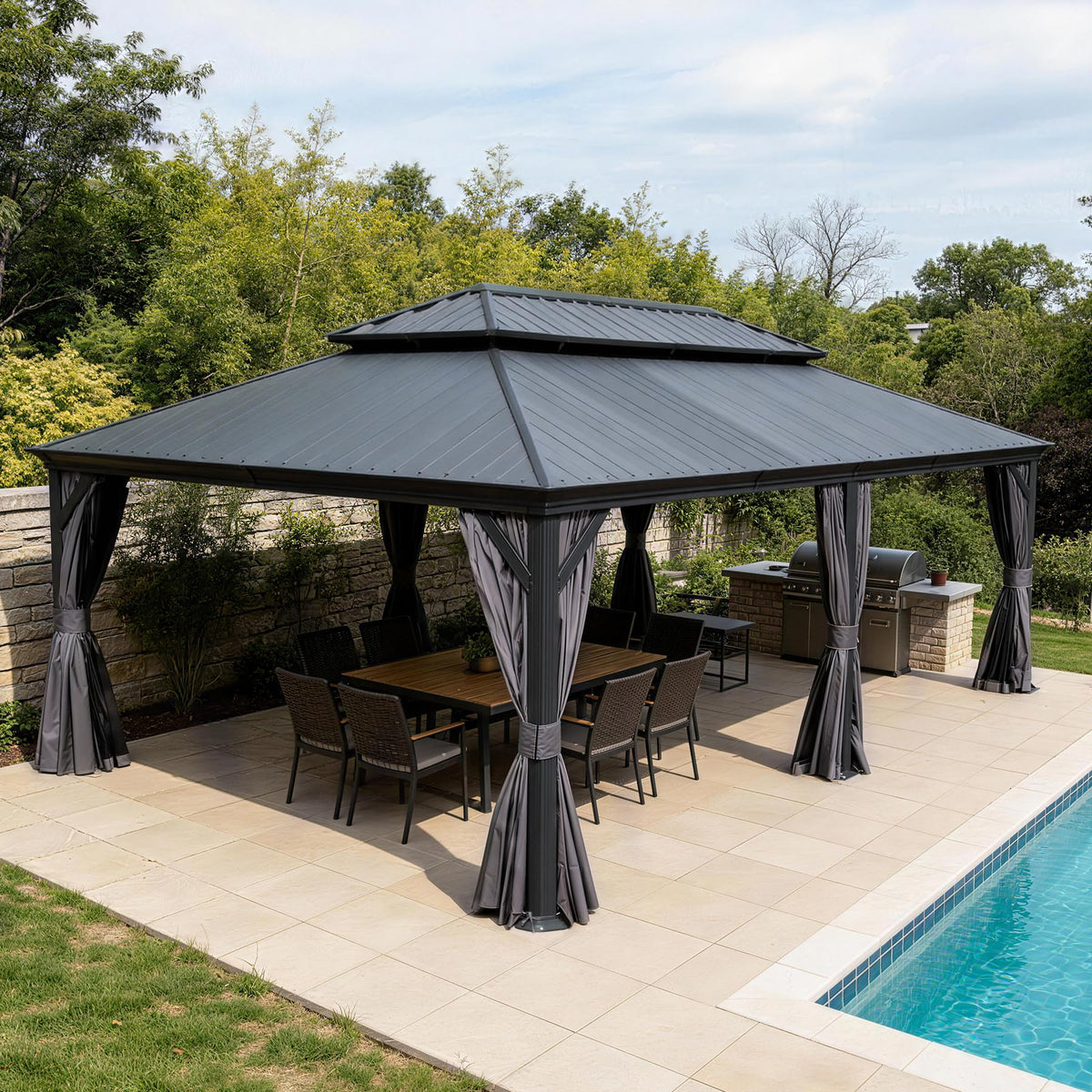 14'x24' Hardtop Gazebo with Resin Roof and Metal Frame - The Vitality Estate