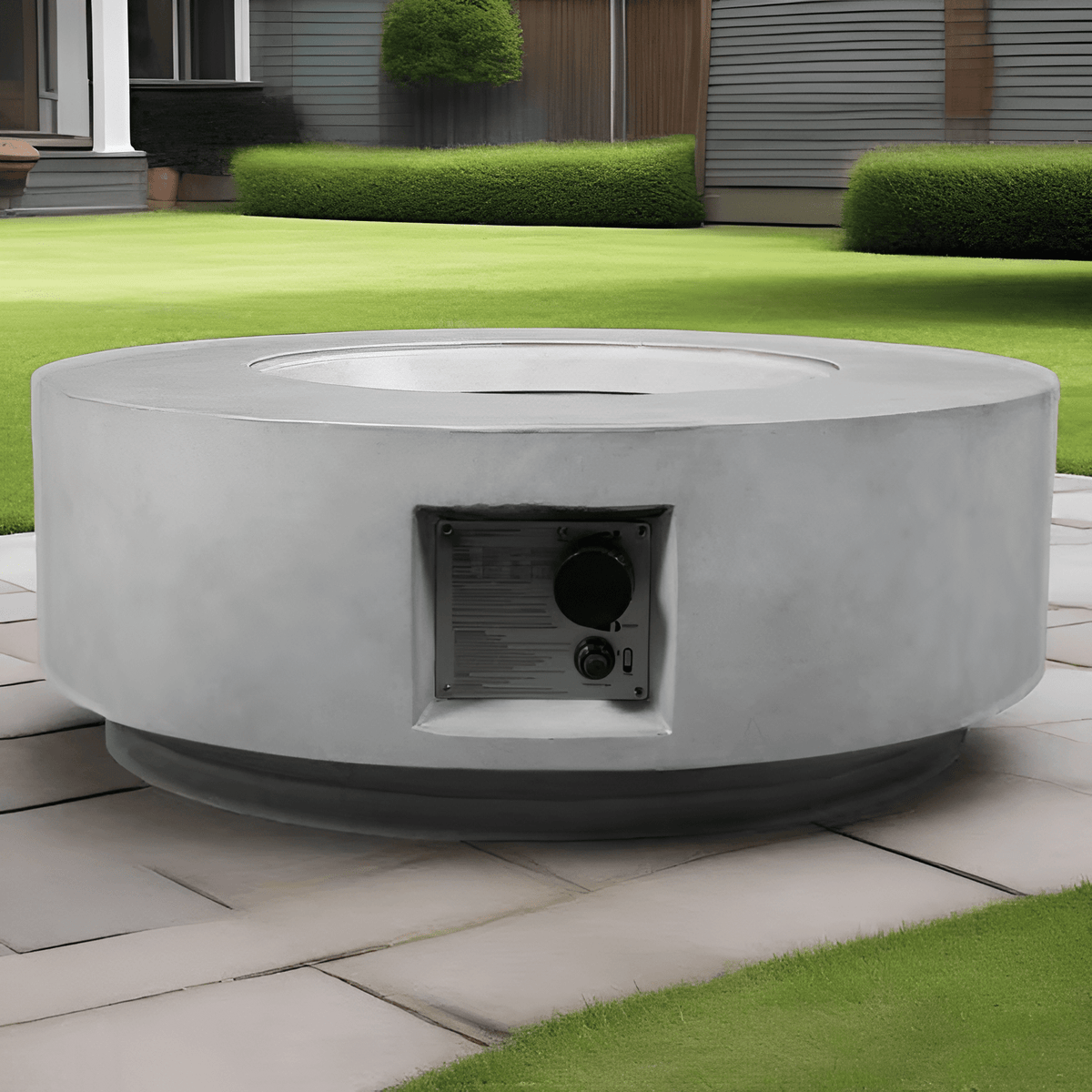 30" Propane Fire Pit Table, 50000 BTU round Concrete Fire Pit for Outdoor Patio Deck Garden Yard - Light Gray - The Vitality Estate