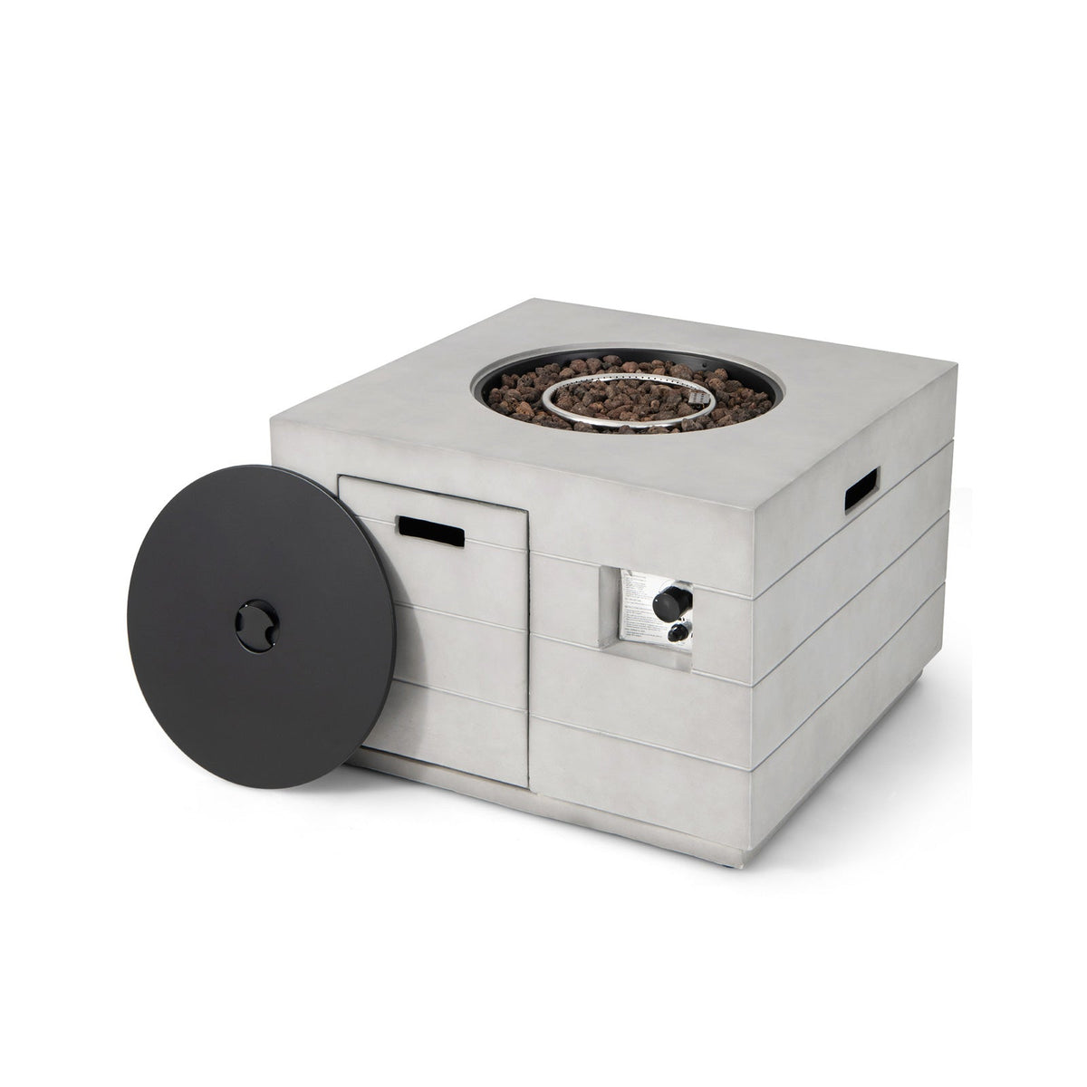 34 Inch Square Concrete Propane Fire Pit Table with Lava Rocks and Cover 50 000 BTU-Gray - The Vitality Estate