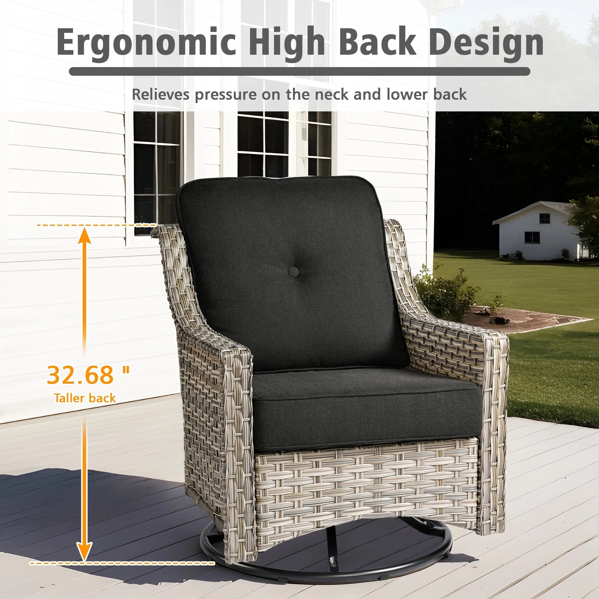 5 Pieces Outdoor Patio Furniture Set High-Back Rattan Wicker Conversation Set Outdoor Sectional with Swivel Chairs & Solar Light Coffee Table, Black - The Vitality Estate
