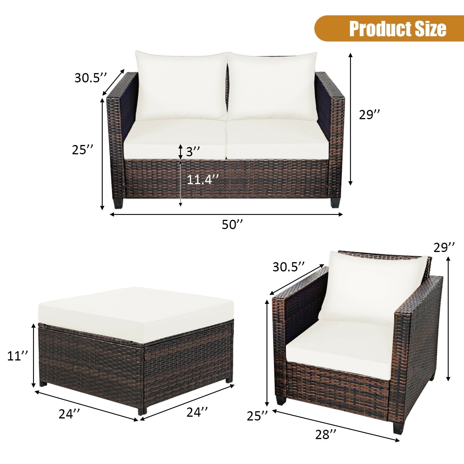 5 Pieces Patio Cushioned Rattan Furniture Set-White - The Vitality Estate