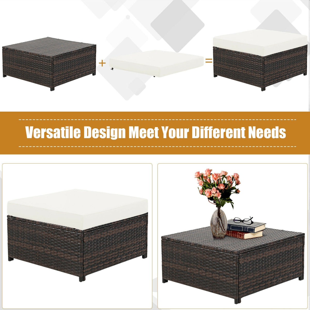 5 Pieces Patio Cushioned Rattan Furniture Set-White - The Vitality Estate