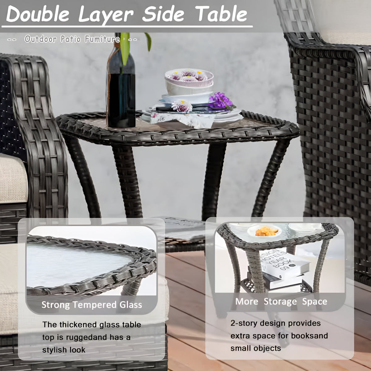 6-Pieces Wicker Outdoor Patio Furniture Set Rattan Chair Wicker Set with Beige Cushion - The Vitality Estate