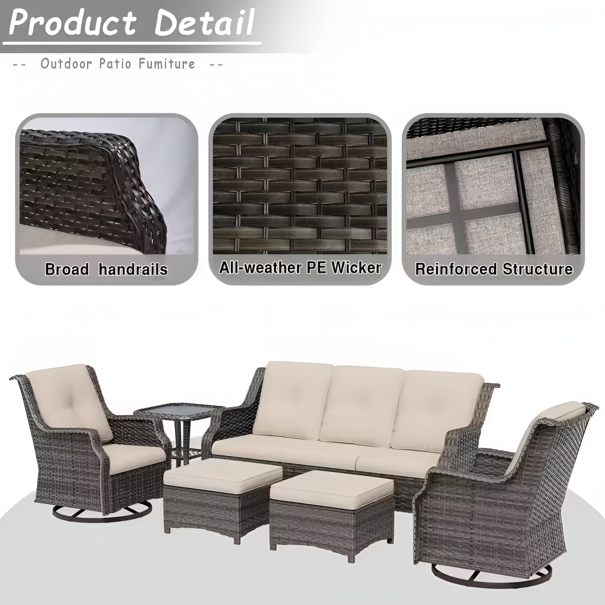 6-Pieces Wicker Outdoor Patio Furniture Set Rattan Chair Wicker Set with Beige Cushion - The Vitality Estate