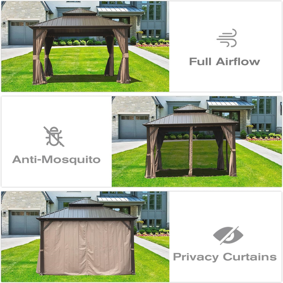 8' x 8' Hardtop Gazebo with Aluminum Frame and Double Roof Canopy - The Vitality Estate