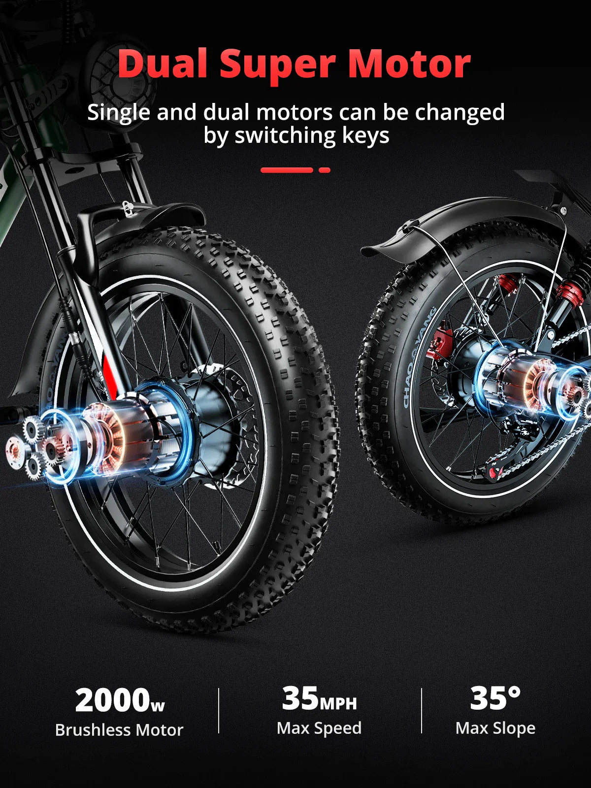 AMYET S8 Adults Electric Bike 2000W Dual Motor Bicycle 48V 25AH Battery 20" Ebike Electric E Bikes Mountain Moped Ebikes