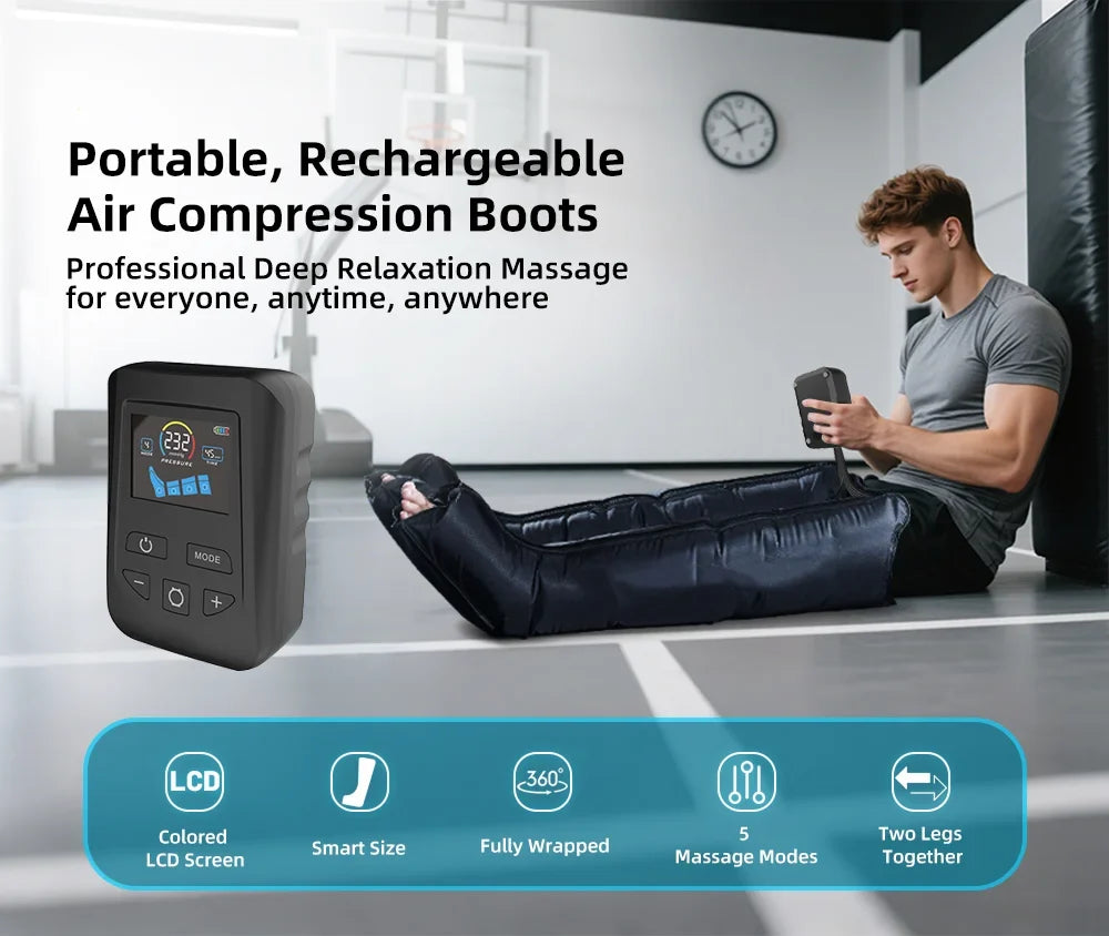 Portable Lymphatic Drainage Air Pressure Compression Boots Relax Presoterapia Leg Massager for Sports Recovery