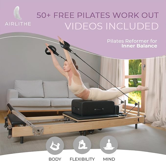 Airlithe Foldable Pilates Reformer Machine|Wooden Frame Reformer Machine with Strings, Versatile Accessories & 50+ Expert-Guided Workouts|Equipment for Strength Training, Rehabilitation, & Flexibility - The Vitality Estate