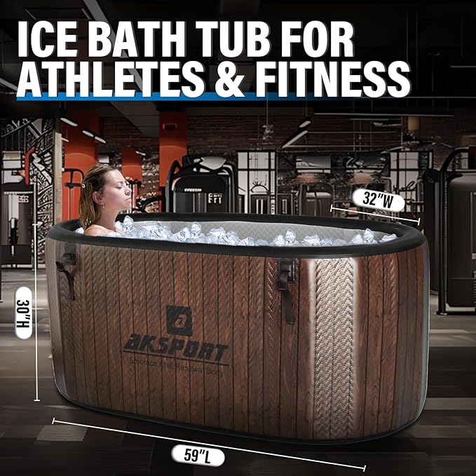 AKSPORT Ice Bath Tub for Athletes, 238 Gallons Inflatable Cold Plunge Tub Compatible with Water Chillers,Icebath for Recovery & Cold Water Therapy, Portable Bathtub for Indoor & Outdoor-Wood - The Vitality Estate