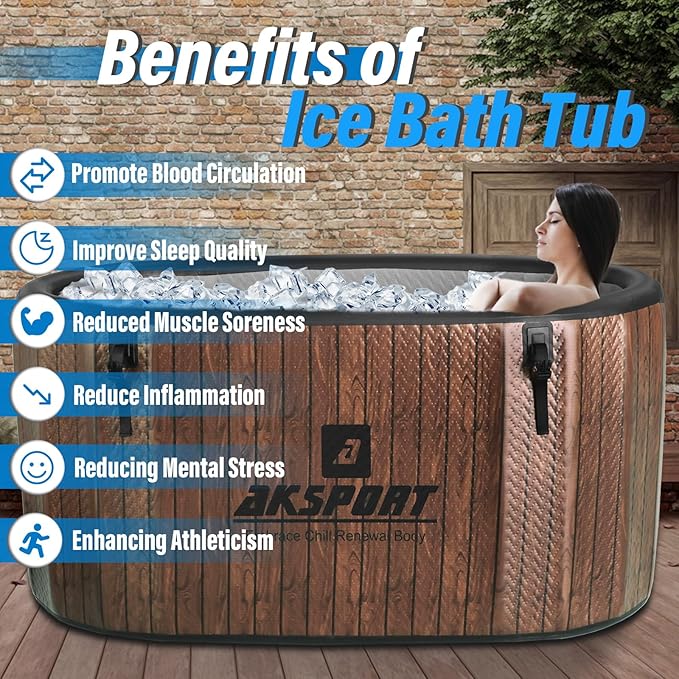AKSPORT Ice Bath Tub for Athletes, 238 Gallons Inflatable Cold Plunge Tub Compatible with Water Chillers,Icebath for Recovery & Cold Water Therapy, Portable Bathtub for Indoor & Outdoor-Wood - The Vitality Estate