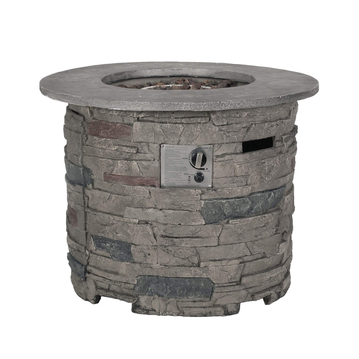 Alora 32-Inch Transitional Outdoor Concrete Round Propane Fire Pit Table, Gray (SAK48268) - The Vitality Estate