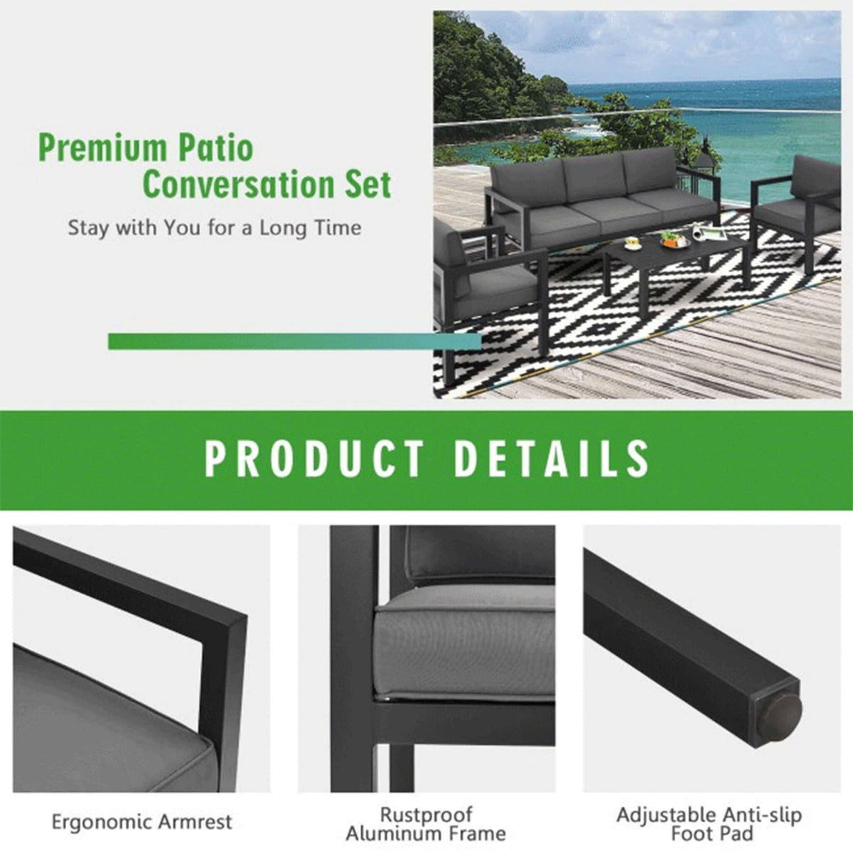 Alora 4-Piece Premium Outdoor Aluminum Furniture Set For Backyard & Poolside (SAK73532) - The Vitality Estate