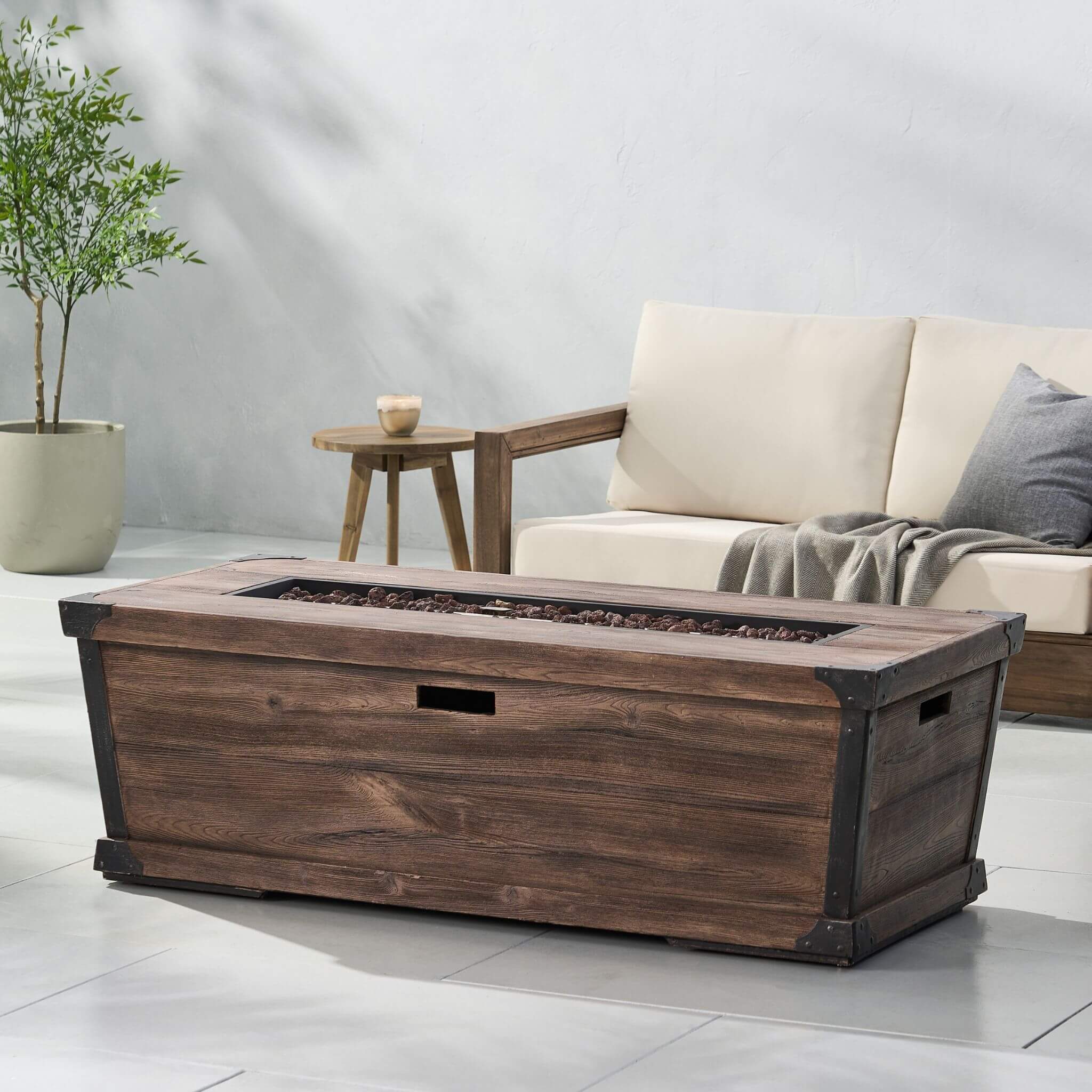 Alora 56-Inch Outdoor 50K BTU Wood Pattern Rectangle Gas Burning Fire Pit (SAK43681) - The Vitality Estate