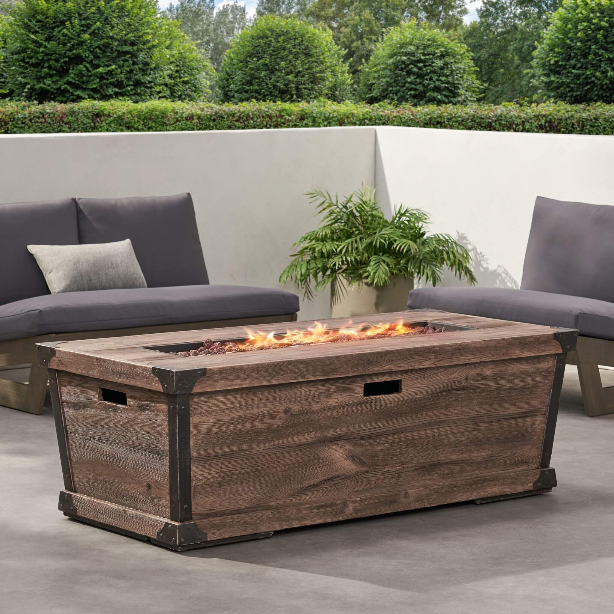 Alora 56-Inch Outdoor 50K BTU Wood Pattern Rectangle Gas Burning Fire Pit (SAK43681) - The Vitality Estate