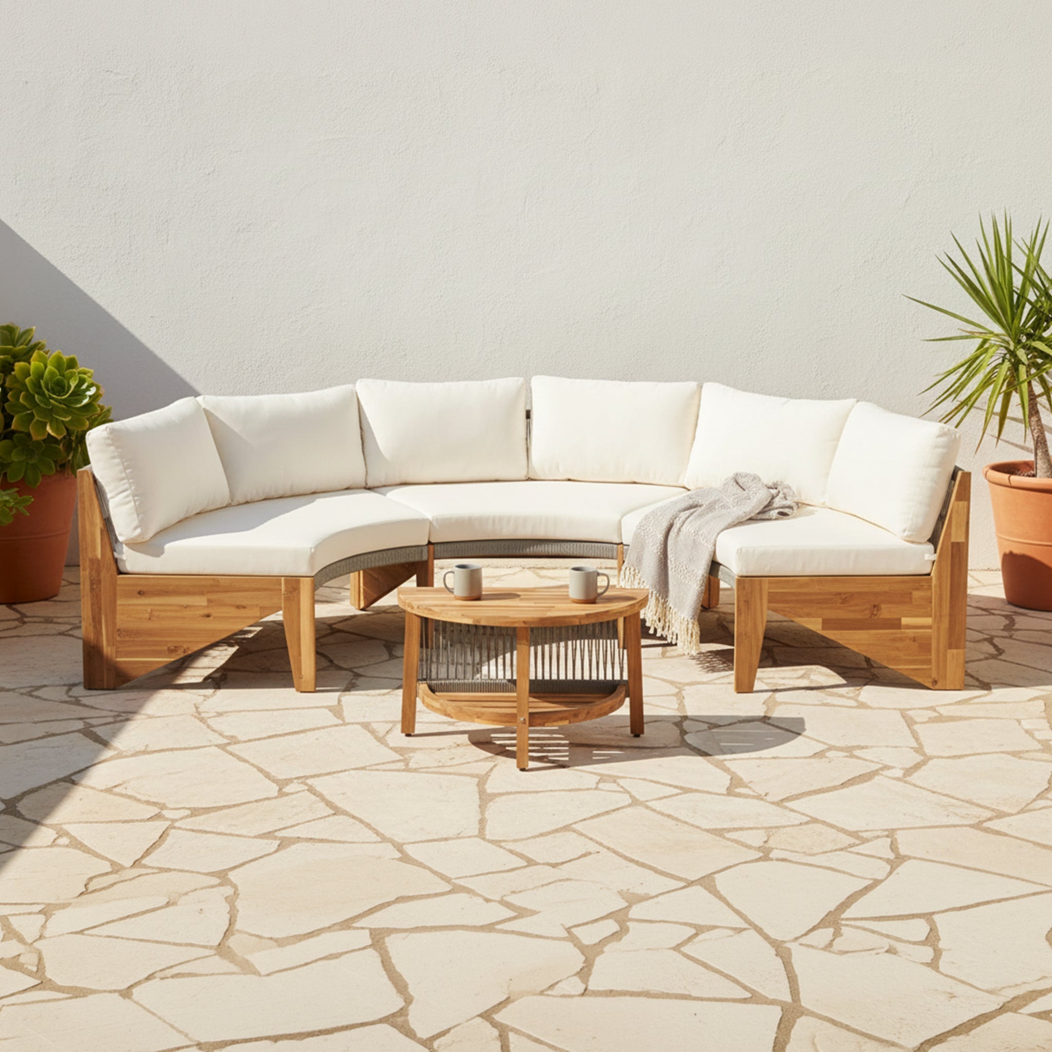Alora 6-Person Half Moon Beige Patio Sectional Set With Cushions And Table (SAK61928) - The Vitality Estate