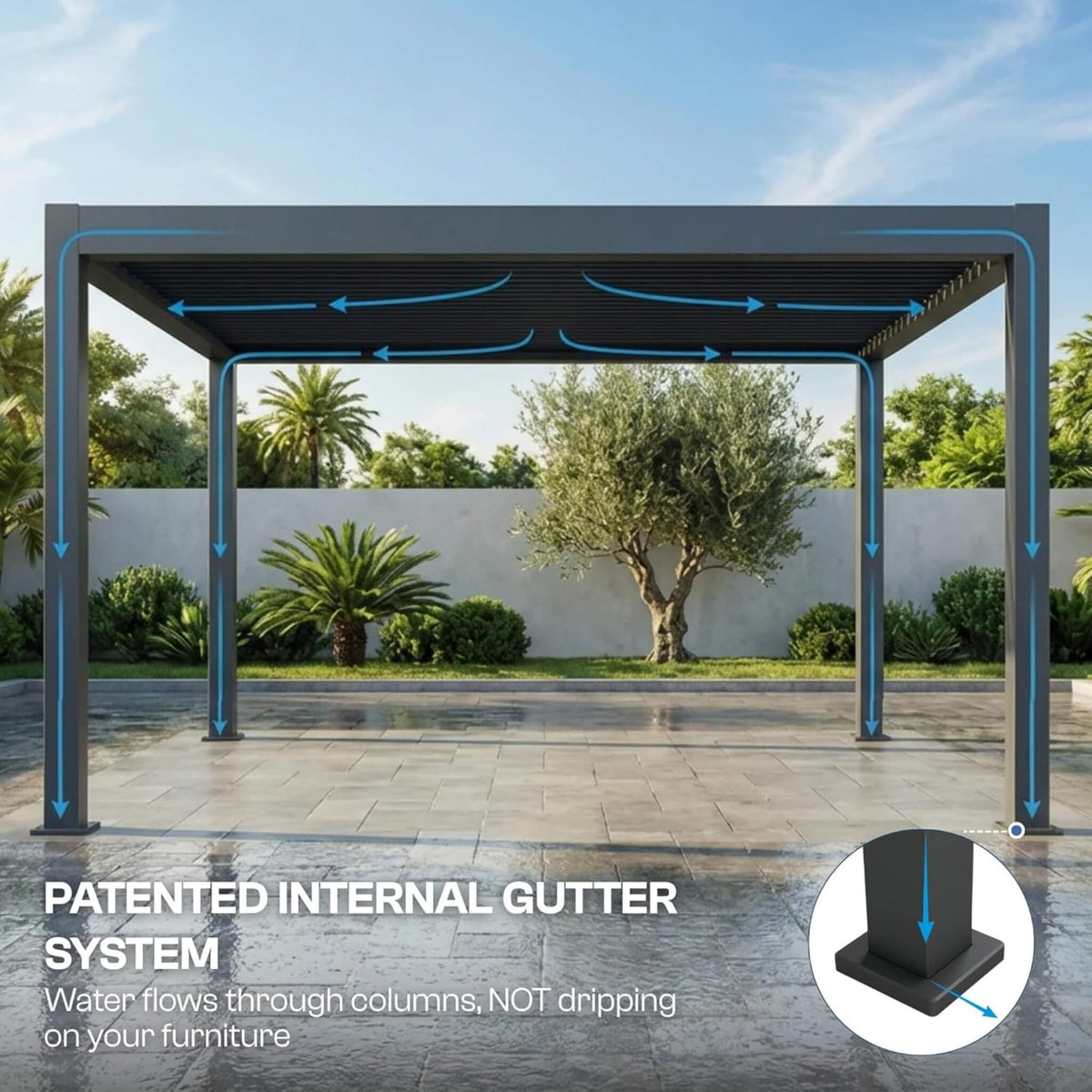 Alora Aluminum Louvered Pergola Kit With Adjustable Roof & Drainage (SAK94316) - The Vitality Estate