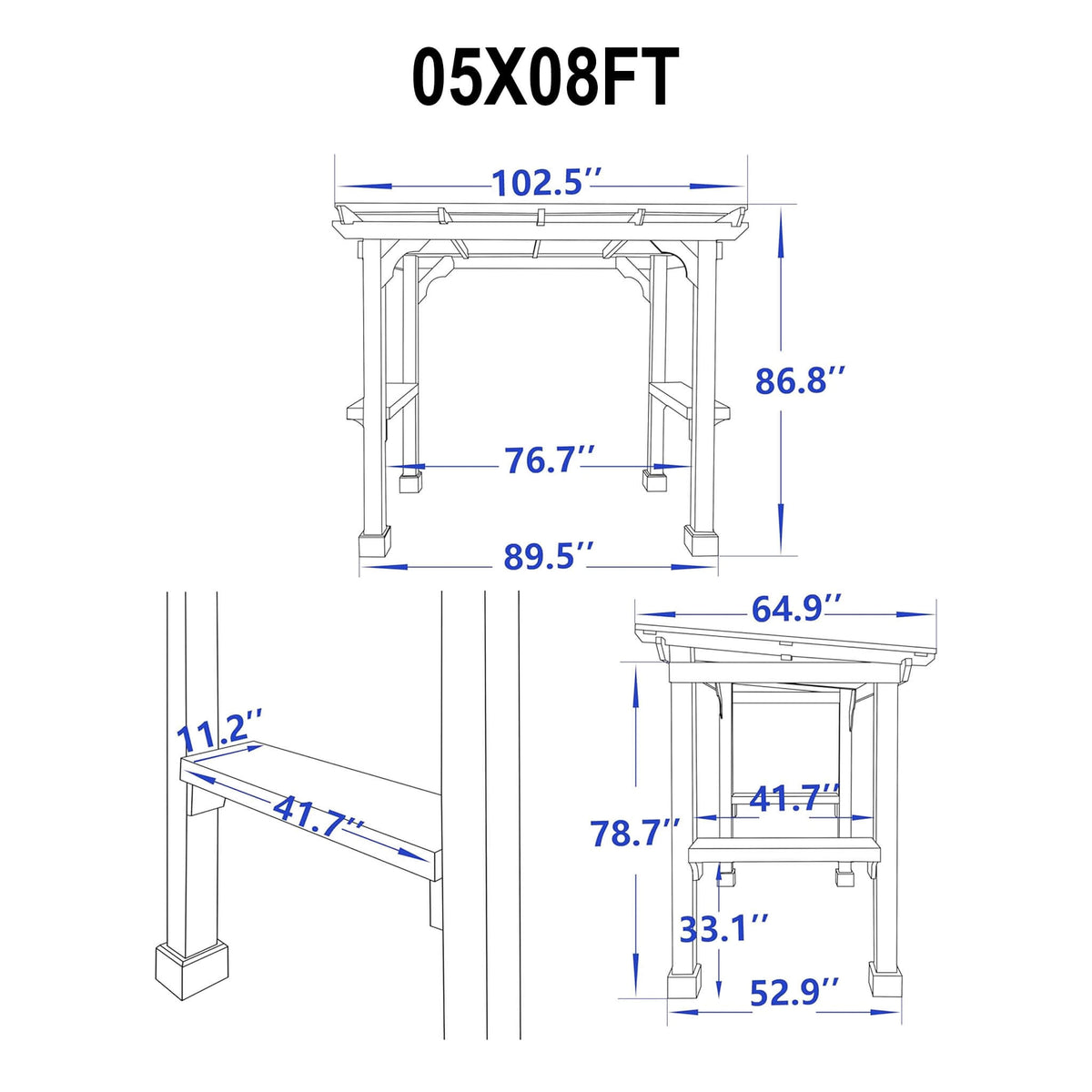 Alora Heavy-Duty Premium Wooden Grill Gazebo With Sloped Metal Roof (SAK61583) - The Vitality Estate