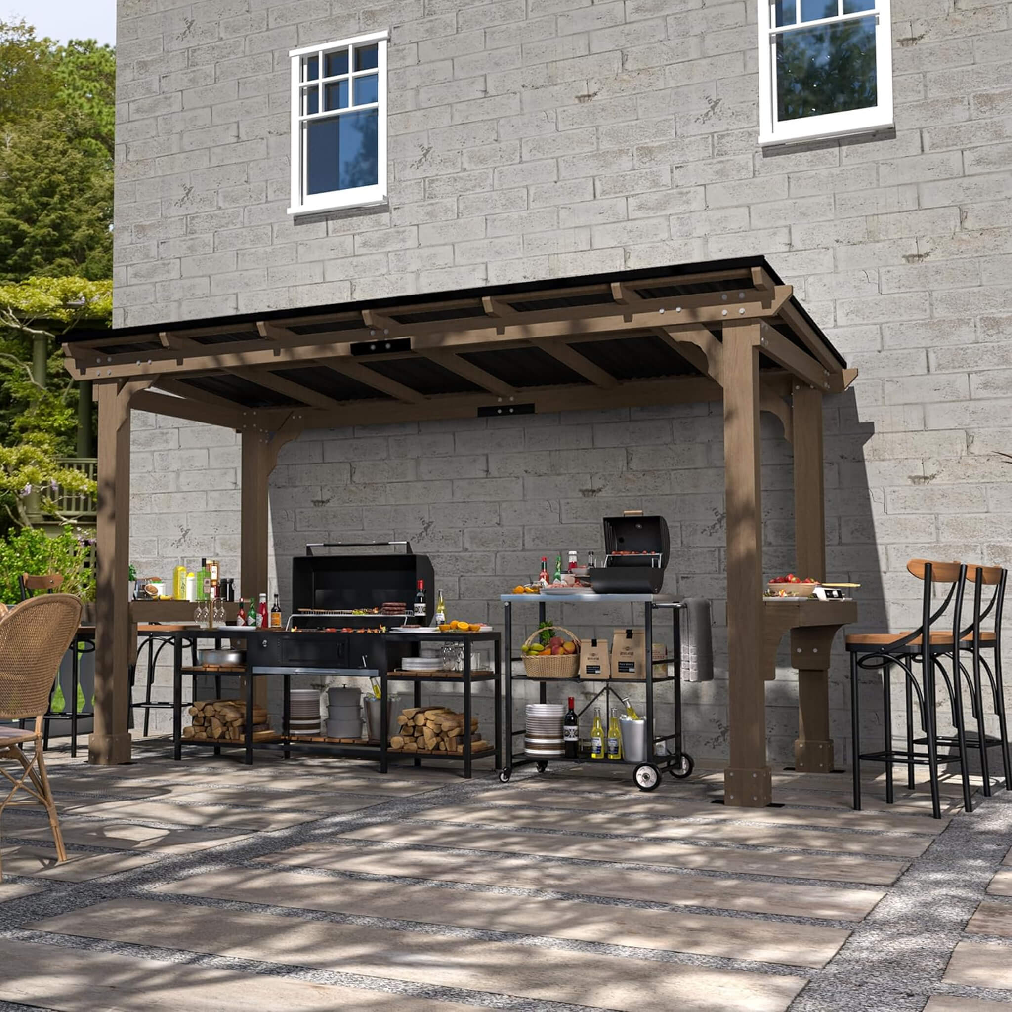 Alora Heavy-Duty Premium Wooden Grill Gazebo With Sloped Metal Roof (SAK61583) - The Vitality Estate