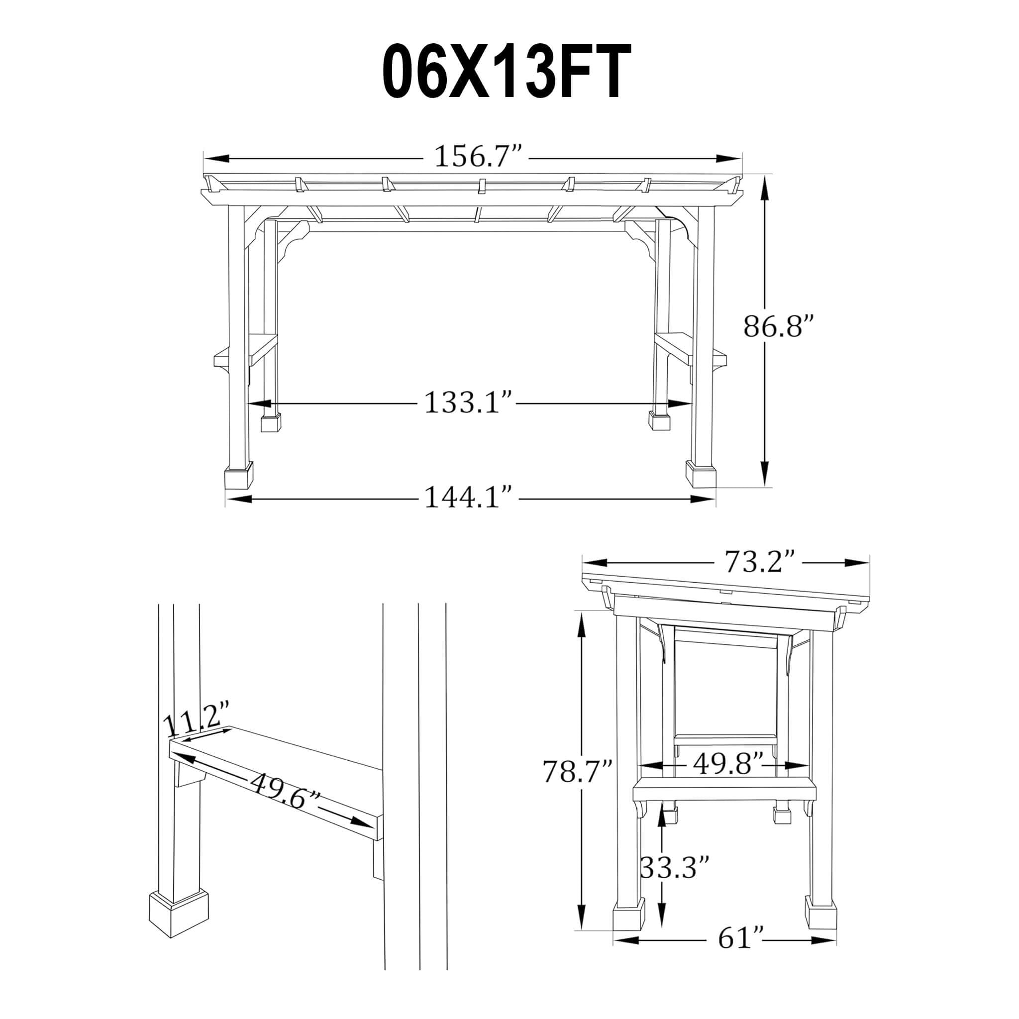 Alora Heavy-Duty Premium Wooden Grill Gazebo With Sloped Metal Roof (SAK61583) - The Vitality Estate