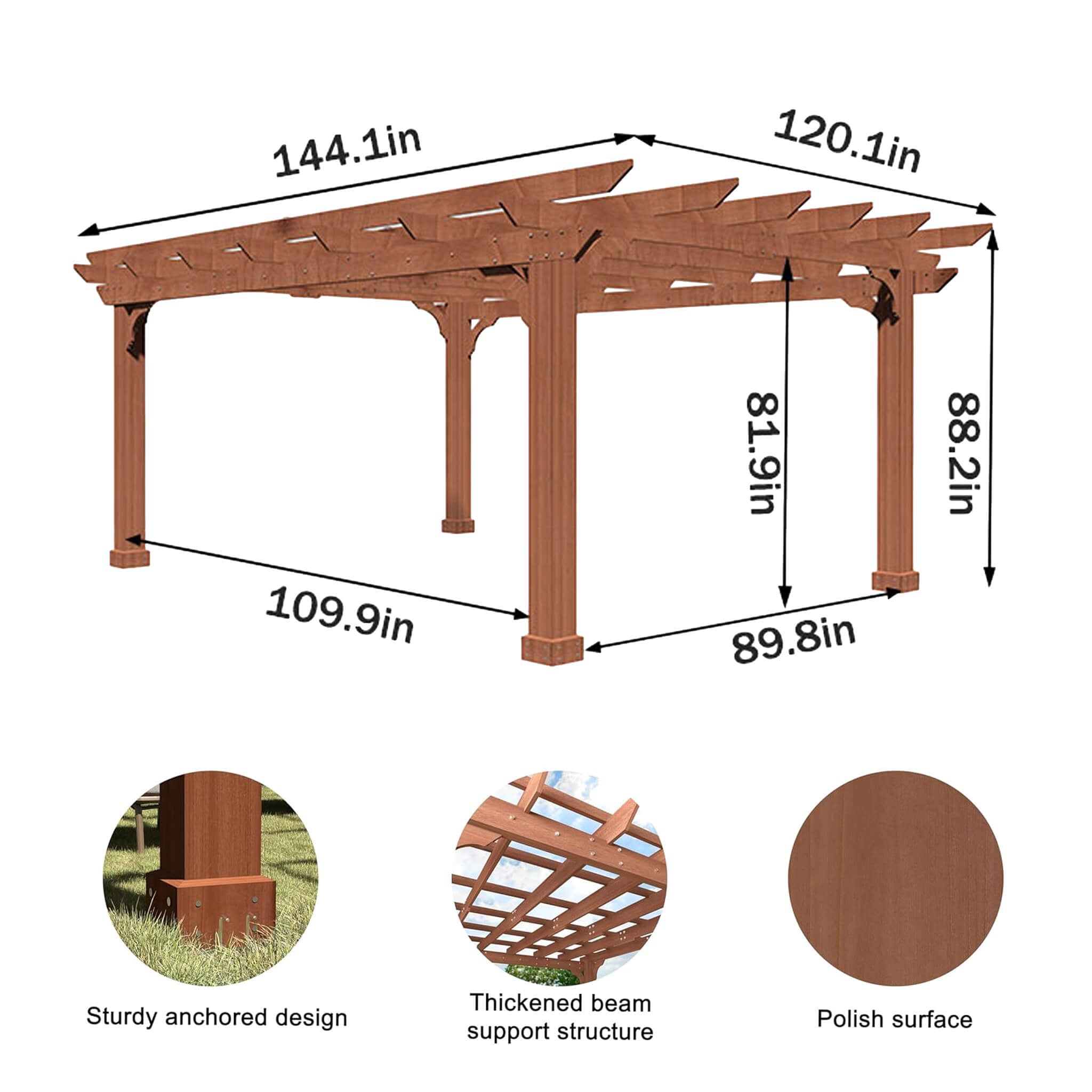 Alora Outdoor Cedar Wood Patio Pergola With Slatted Trellis Roof (SAK92150) - The Vitality Estate