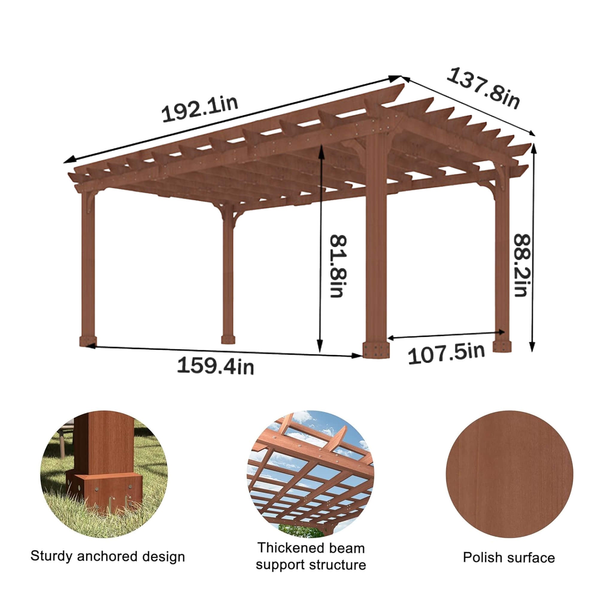 Alora Outdoor Cedar Wood Patio Pergola With Slatted Trellis Roof (SAK92150) - The Vitality Estate