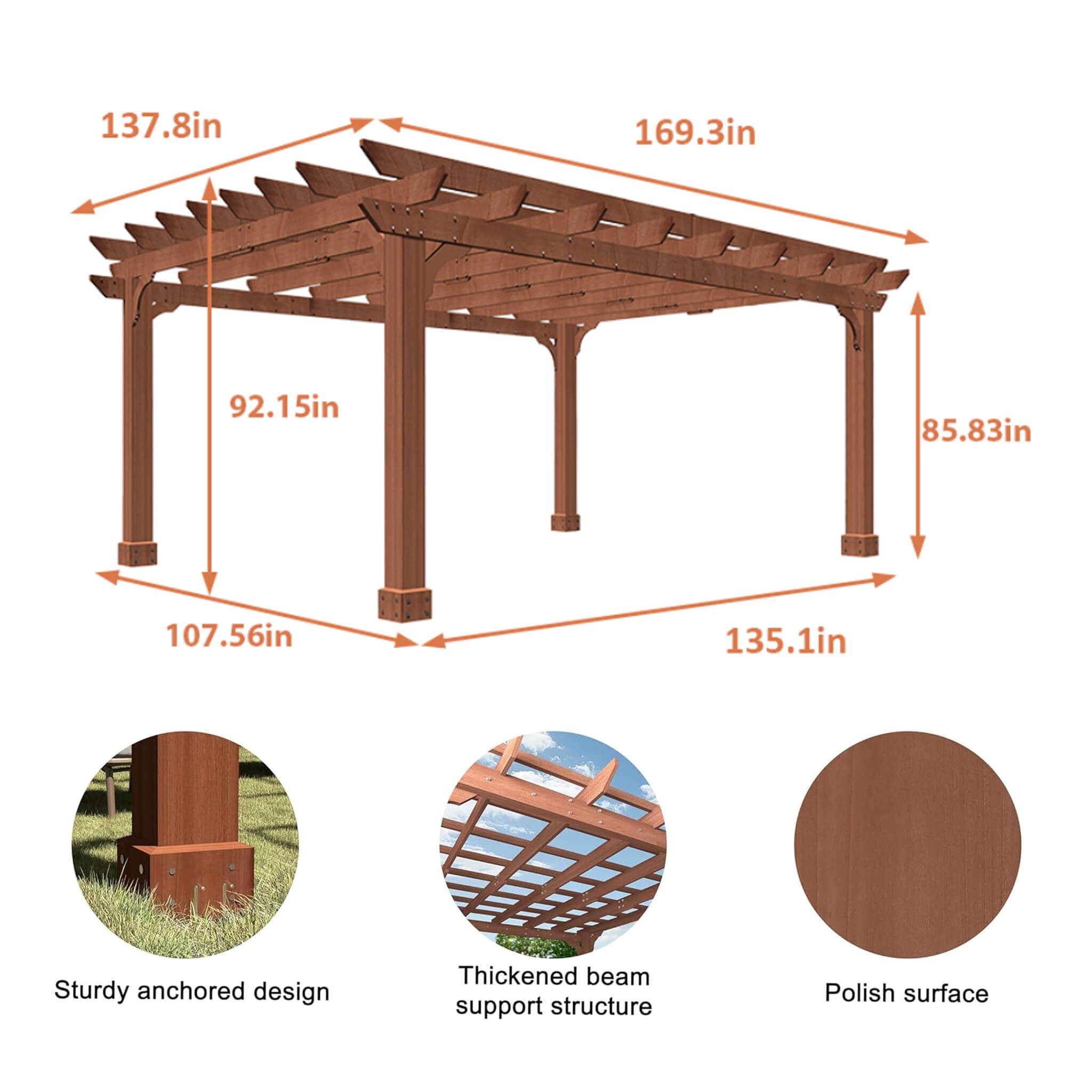 Alora Outdoor Cedar Wood Patio Pergola With Slatted Trellis Roof (SAK92150) - The Vitality Estate
