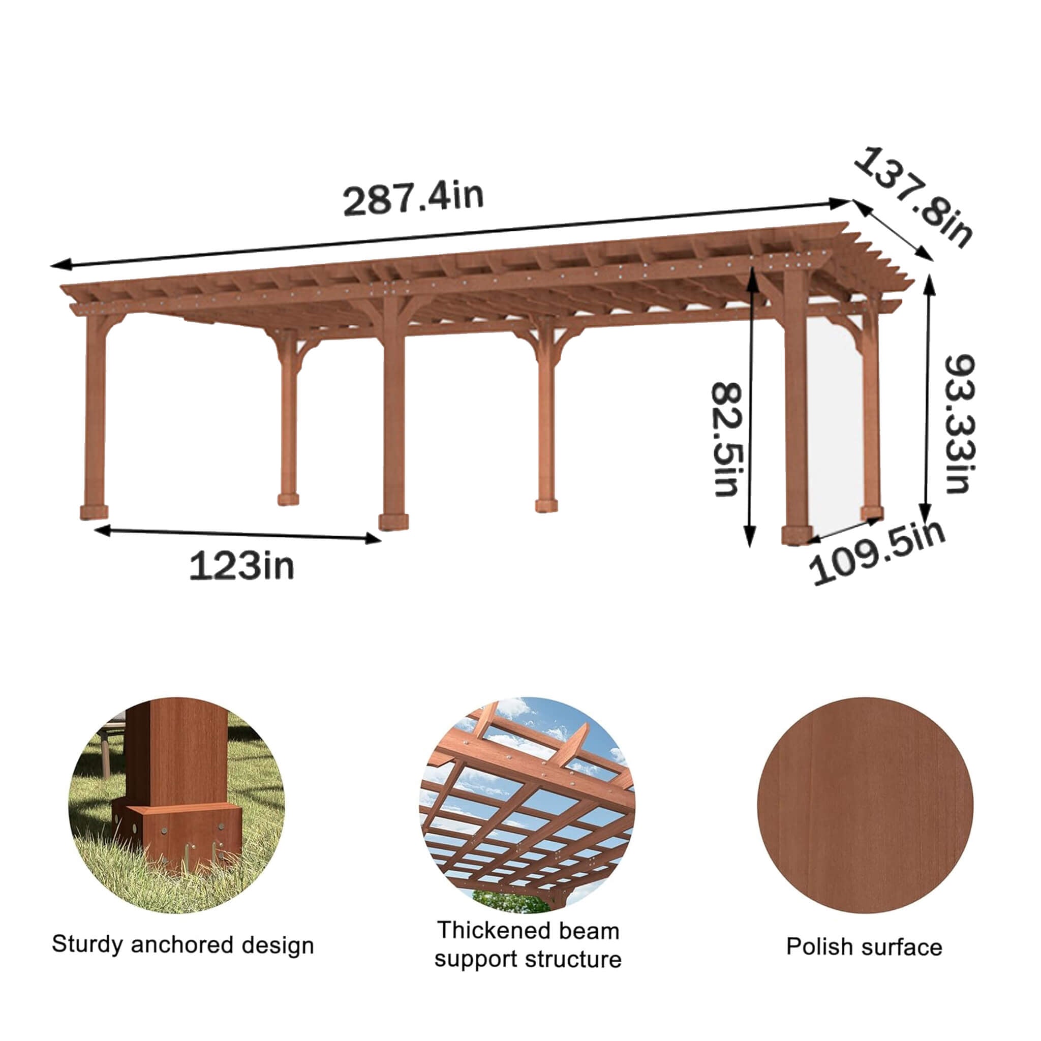 Alora Outdoor Cedar Wood Patio Pergola With Slatted Trellis Roof (SAK92150) - The Vitality Estate