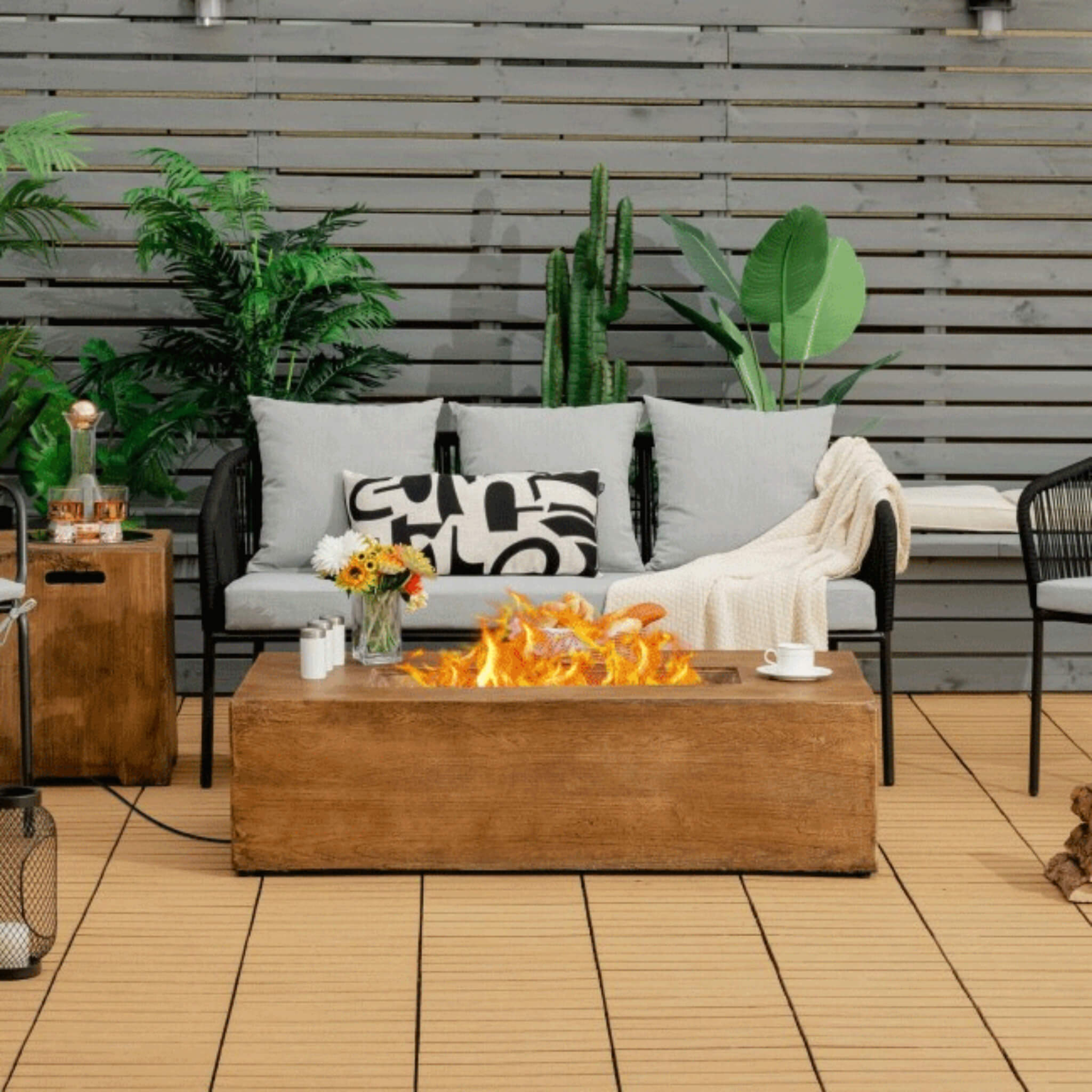 Alora Outdoor Propane Gas Fire Pit Table W/ Lava Rocks & Cover, 50K BTU (SAK94436) - The Vitality Estate