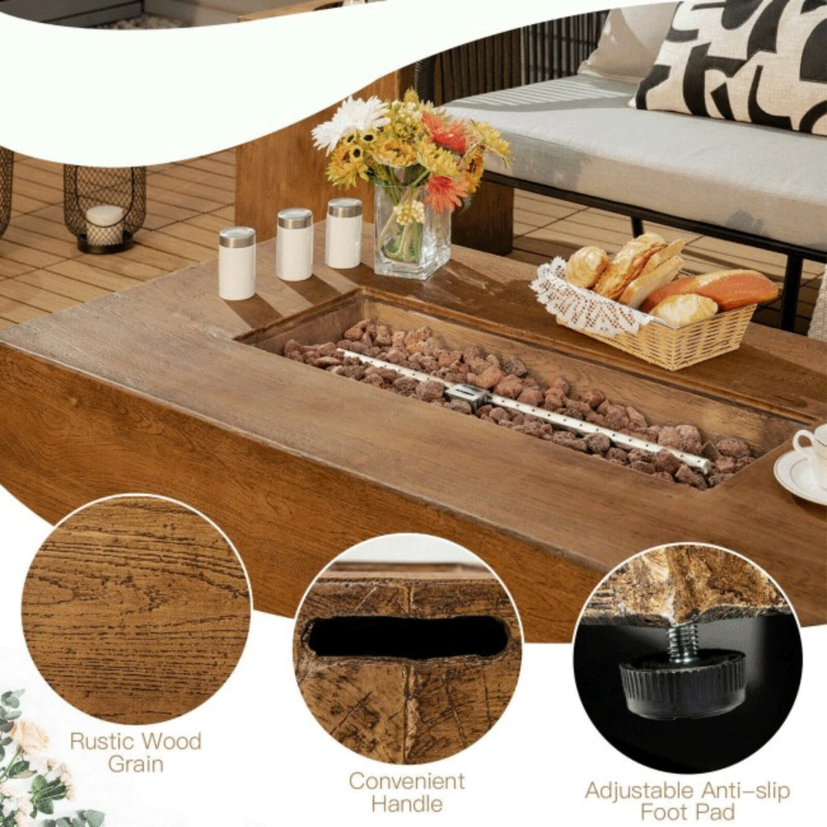 Alora Outdoor Propane Gas Fire Pit Table W/ Lava Rocks & Cover, 50K BTU (SAK94436) - The Vitality Estate