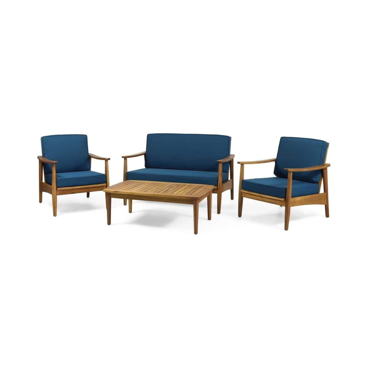 Alora Premium 4-Piece Wooden Outdoor Patio Conversation Seating Set With Cushions (SAK31469) - The Vitality Estate
