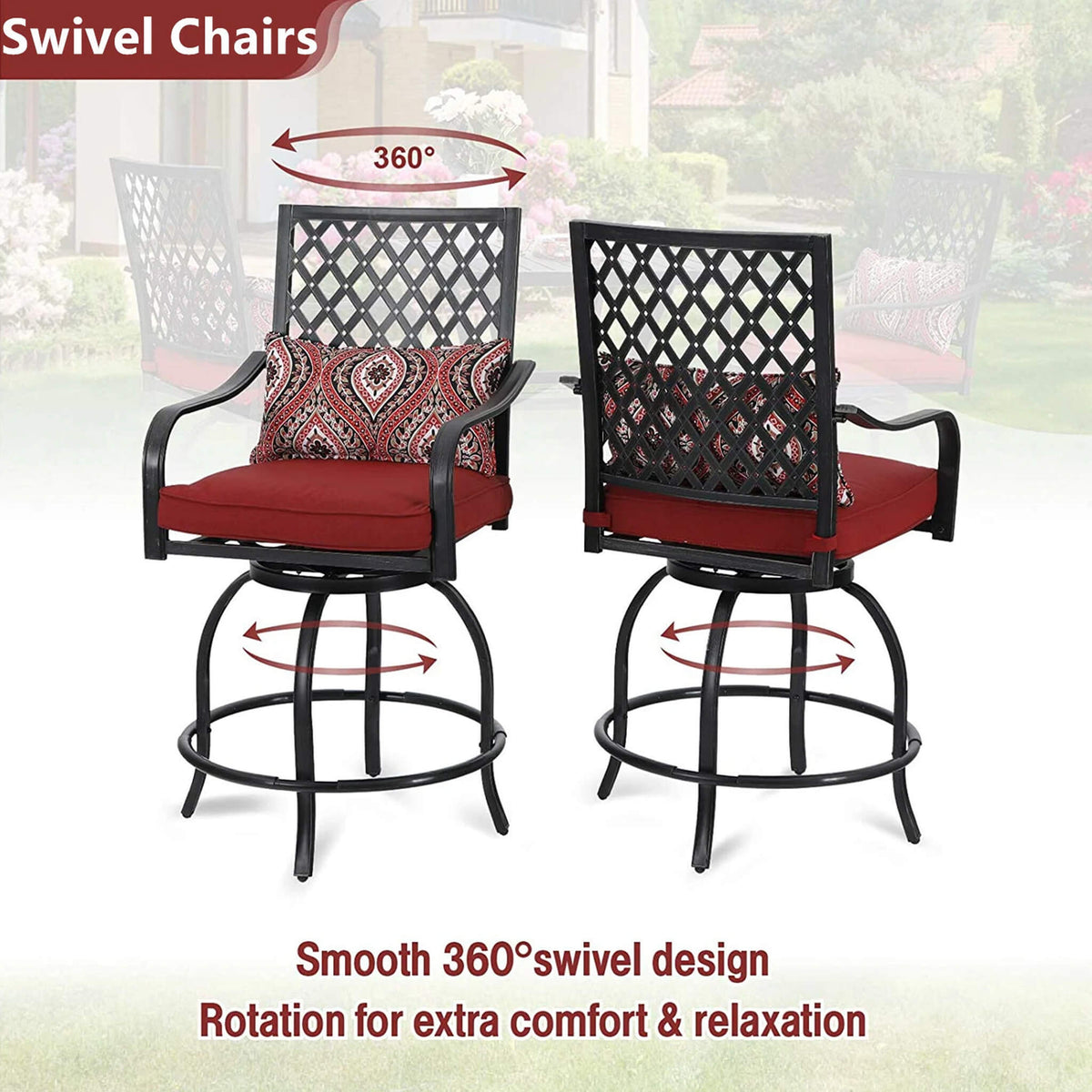 Alora Premium 6-Piece Bar Patio Furniture Set With Umbrella, Swivel Chairs, And Cushions (SAK90375) - The Vitality Estate