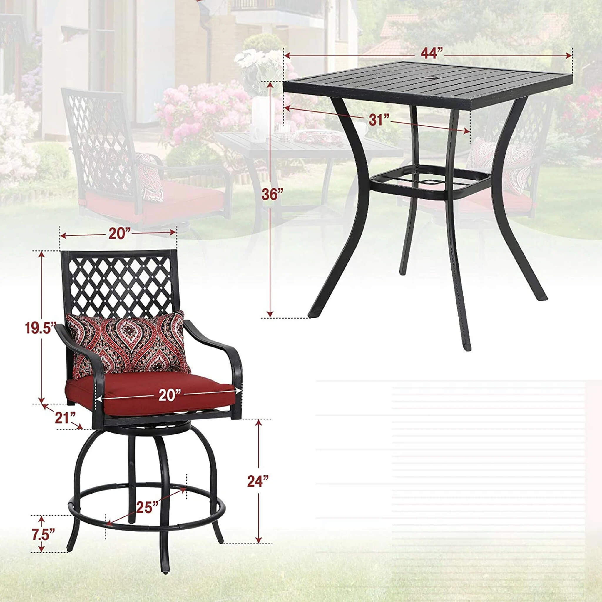 Alora Premium 6-Piece Bar Patio Furniture Set With Umbrella, Swivel Chairs, And Cushions (SAK90375) - The Vitality Estate