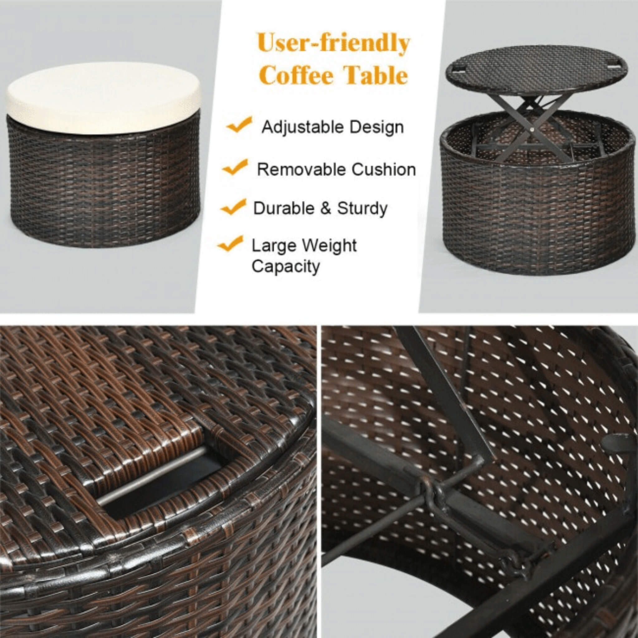 Alora Premium 76-Inch Round Outdoor Patio Rattan Daybed W/ Canopy & Table (SAK96418) - The Vitality Estate